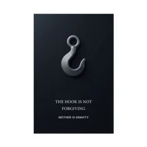 Crane hook safety poster PDF showing a single lifting hook against a dark background