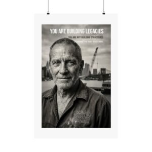 Safety meeting culture poster PDF featuring an experienced construction worker portrait