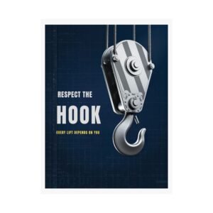 respect the hook poster showing crane hook with message every lift depends on you for lifting safety awareness