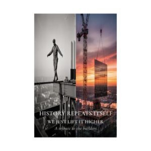 crane operator gifts wall art showing vintage ironworker and modern crane at sunset