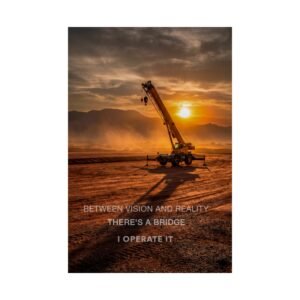 crane operator industrial wall art poster at sunrise with heavy equipment