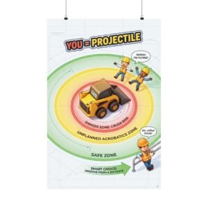 Line of fire safety meeting poster PDF showing danger, crush, and safe zones around equipment