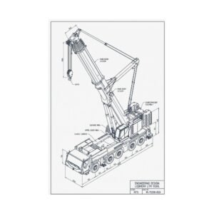 Crane safety posters showing a mobile crane engineering blueprint for safety training