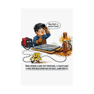 welding safety poster grounding showing proper ground clamp and clean weld