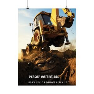 Outrigger safety meeting poster PDF showing heavy equipment tipping due to unstable ground