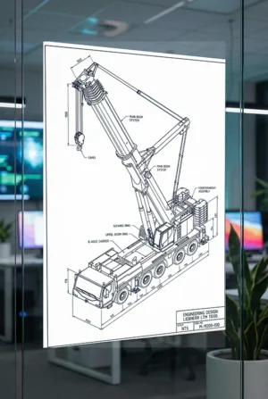 Crane diagram poster PDF showing a detailed mobile crane schematic drawing