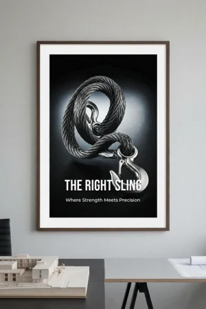 Rigging Sling Safety Poster PDF showing steel lifting sling and hook highlighting proper sling selection for crane lifting operations.