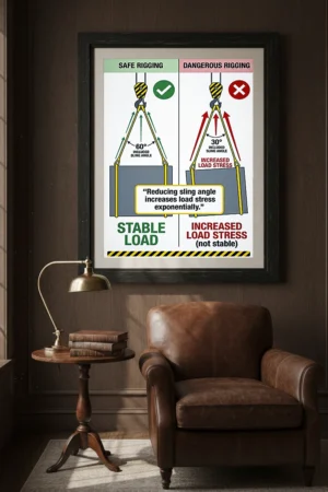 Rigging Angle Safety Meeting Poster PDF showing how small angle changes increase load force