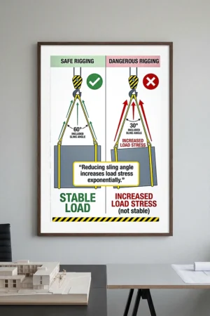 Rigging Angle Safety Meeting Poster PDF showing how small angle changes increase load force