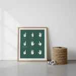 A professional framed art print showing a series of crane hand signals in a minimalist silhouette style.