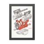 Engine Diagram Framed Poster — Vintage Automotive Anatomy Print