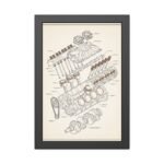 Engine Diagram Framed Poster — Vintage Automotive Blueprint Wall Art