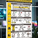 rigging equipment inspection checklist poster showing inspection steps for slings hooks shackles load rating and rigging wear before lifting operations