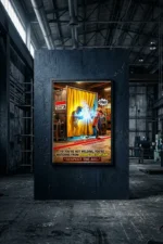 Hot Work Safety poster depicting a welding curtain and a red line boundary to prevent bystander arc flash.